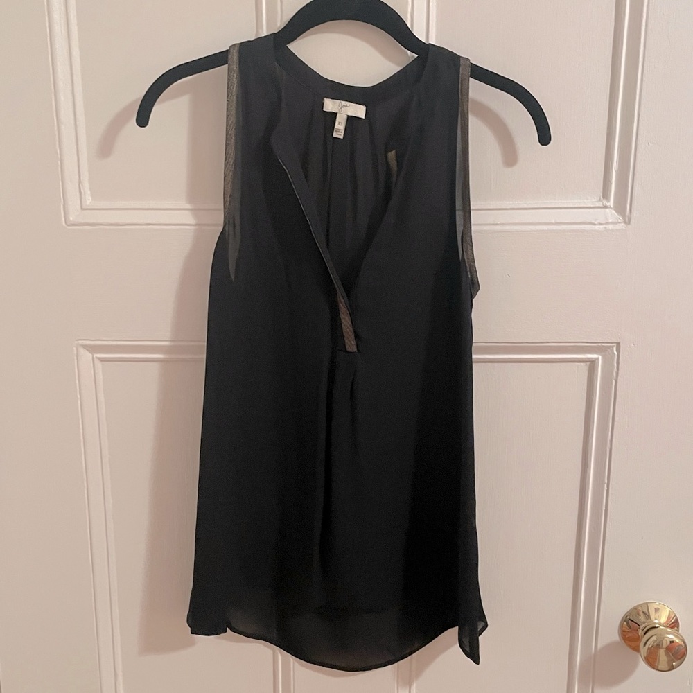 Black Sheer Silk Top with Gold Trim Joie Size XS